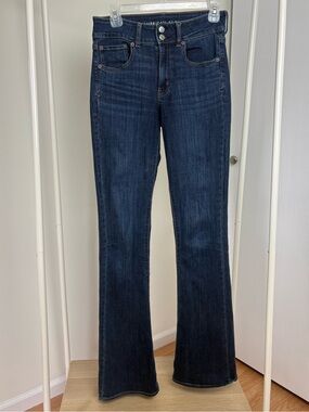 American Eagle Outfitters Dark Blue Artist Flare Jeans in X-Long Inseam